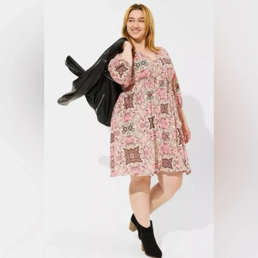 Torrid Pink Paisley-Min Gauze Tunic Dress - Size 2X - EUC! - Picture 5 of 10